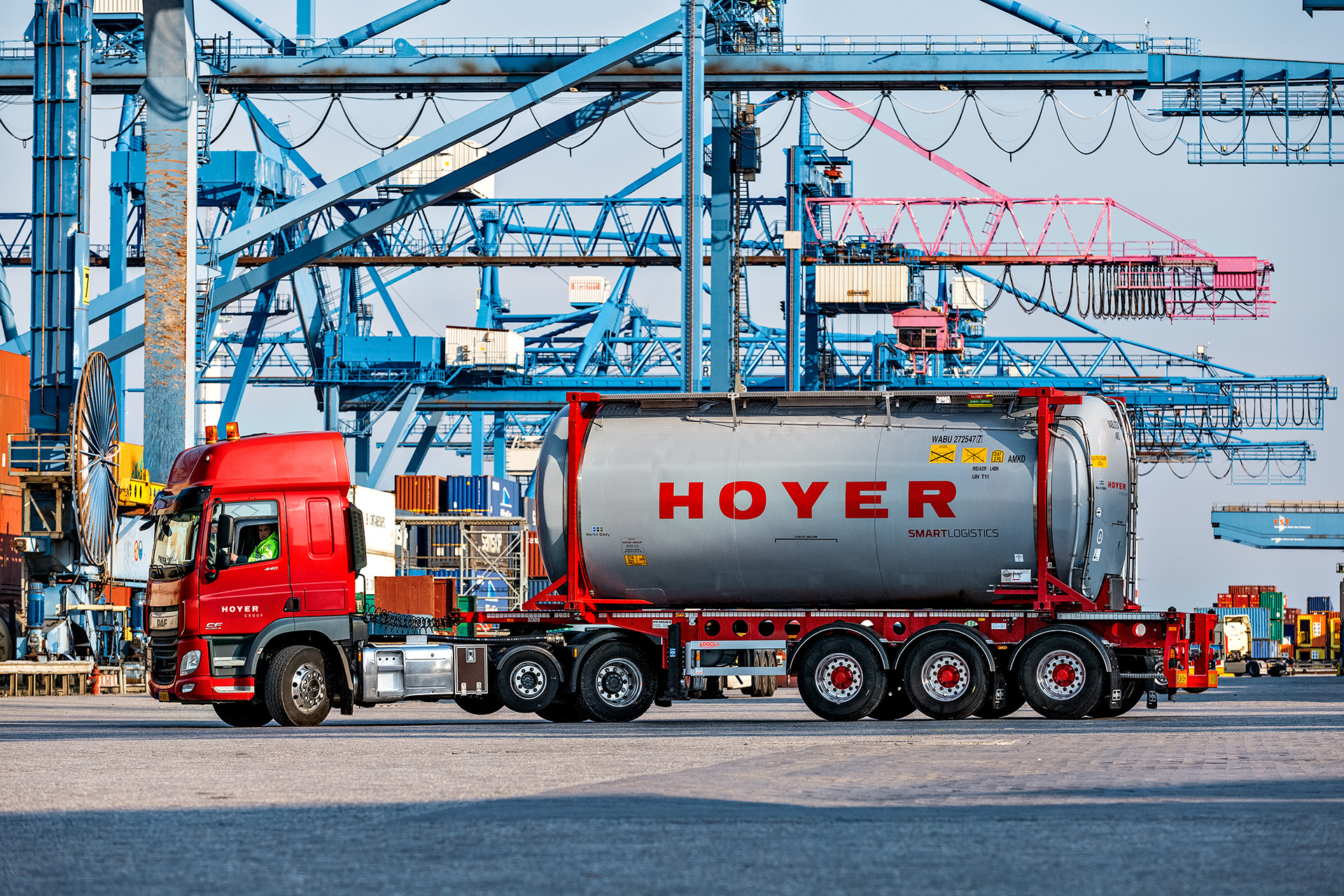HOYER truck with chemicals tank container in Rotterdam