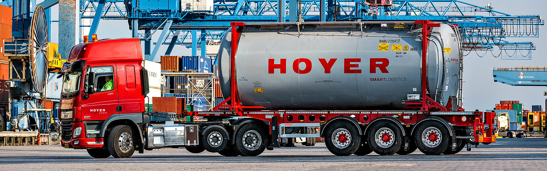 HOYER truck with chemicals tank container in Rotterdam