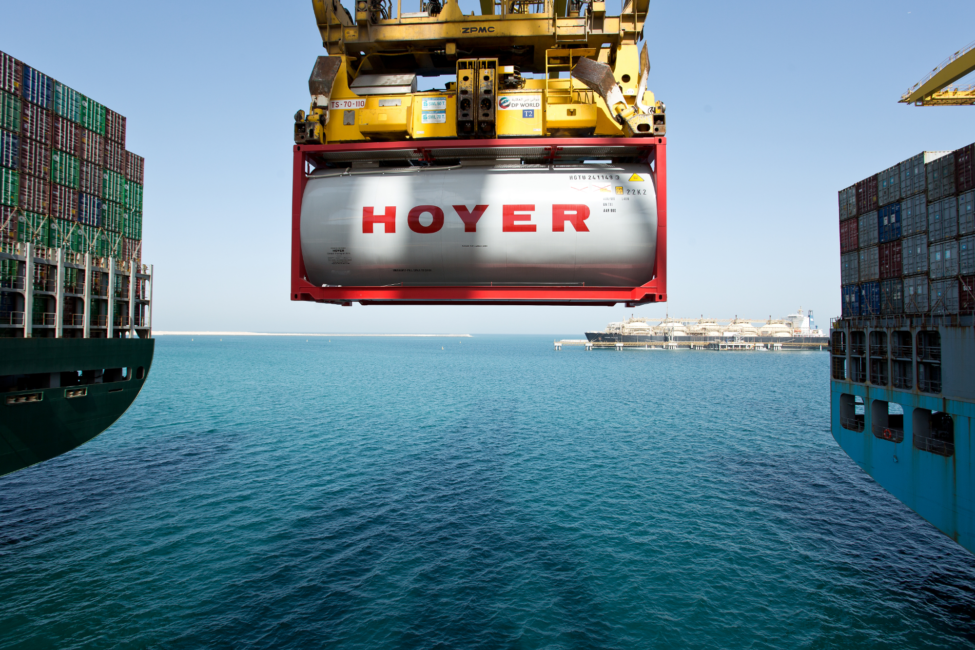 HOYER container on a crane at the harbour